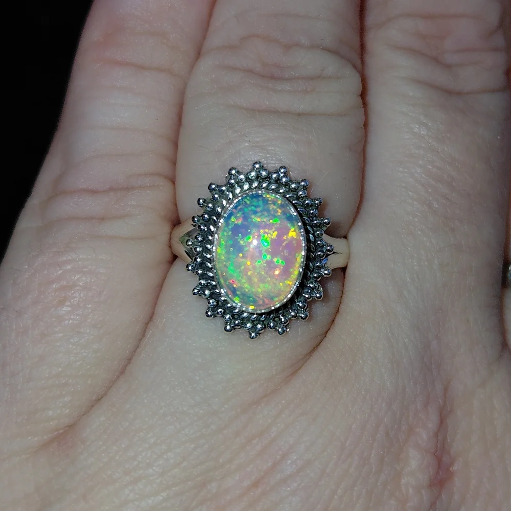 Sterling Silver Ethiopian Opal Halo Statement Ring